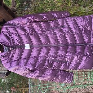 Calvin Klein Lightweight Packable Premium Down Jacket Coat Metallic Med Purple
